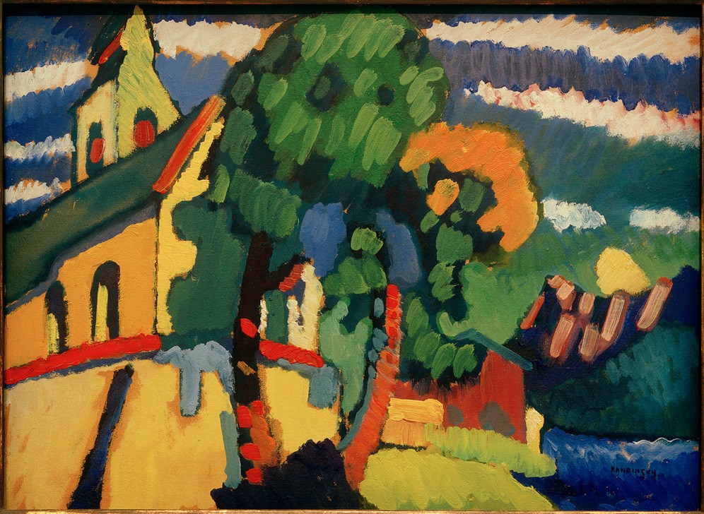 Wassily Kandinsky, Riegsee – Dorfkirche (Dorfkirche,Dorf,Kirche,Kunst,Expressionismus,Russische Kunst,Architekturdarstellung)