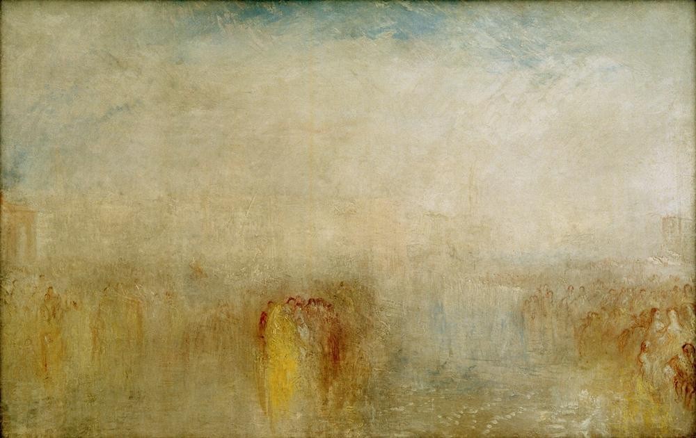 JOSEPH MALLORD WILLIAM TURNER, Venetian Festival: View over the Bacino, with the Dogana on (Feste,Geographie,Kunst,Landschaft,Stadt,Vedute,Lagune,Stadtansicht,Englische Kunst,Ansicht,Romantik,Topographie)