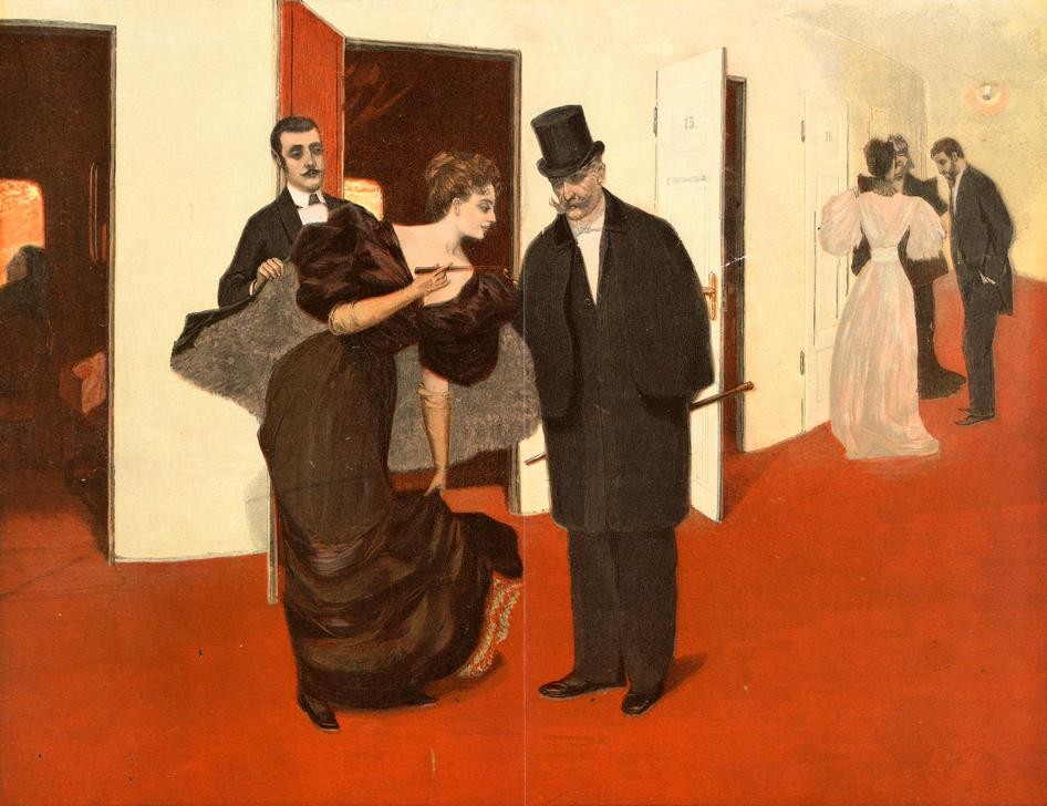 Ferdinand von Reznicek, Vor der Logentüre (Ehepaar,Theater,Loge (Architektur),Theaterloge)