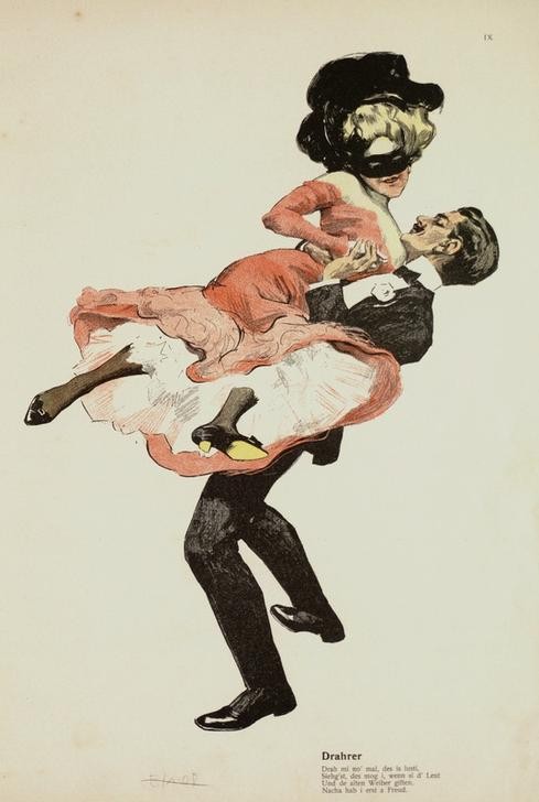 Ferdinand von Reznicek, Drahrer / aus: Der Tanz (Gesellschaftstanz,Jugendstil,Tanz,Österreichische Kunst,Paar,Drahrer,Maske (Gegenstand))