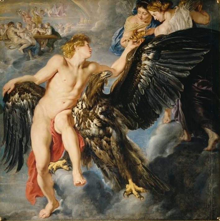 Peter Paul Rubens, Die Entführung des Ganymed (Adler,Flämische Kunst,Griechische Kunst,Kunst,Liebe,Mythologie,Vogel,Entführung,Römisch,Barock,Akt,Metamorphose,Frauenraub,Vergewaltigung,Jüngling,Götterliebschaften,Olymp (Mythologie),Niederländische Kunst,Götter,Sexualität,Tier,Gott,Gefühl (Stimmung),Er)