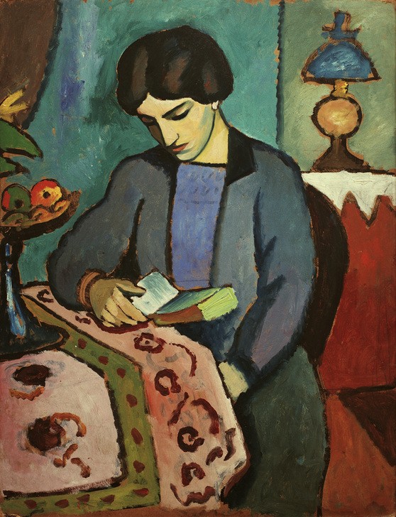August Macke, Die Frau des Künstlers (Buch,Deutsche Kunst,Frau,Ehefrau Von Berühmten,Portrait,Expressionismus,Lesen (Allgemein),Künstlerfrau,Tischtuch,Der Blaue Reiter,Leserin)