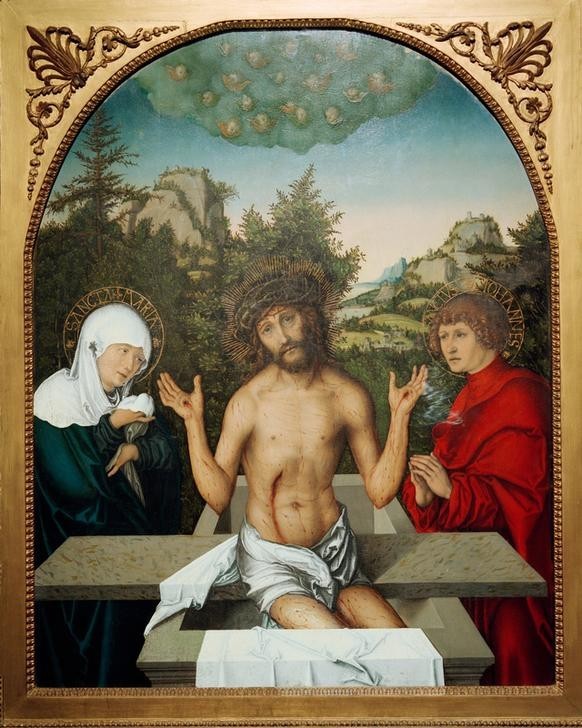 Lucas Cranach der Ältere, Christus als Schmerzensmann (Religion, Christentum, Auferstehung, Jesus christus, Passion, Engel, Gebet, Grab, Stigmata, Schmerzensmann,   Klassiker, Renaissance, Wunschgröße, Wohnzimmer)