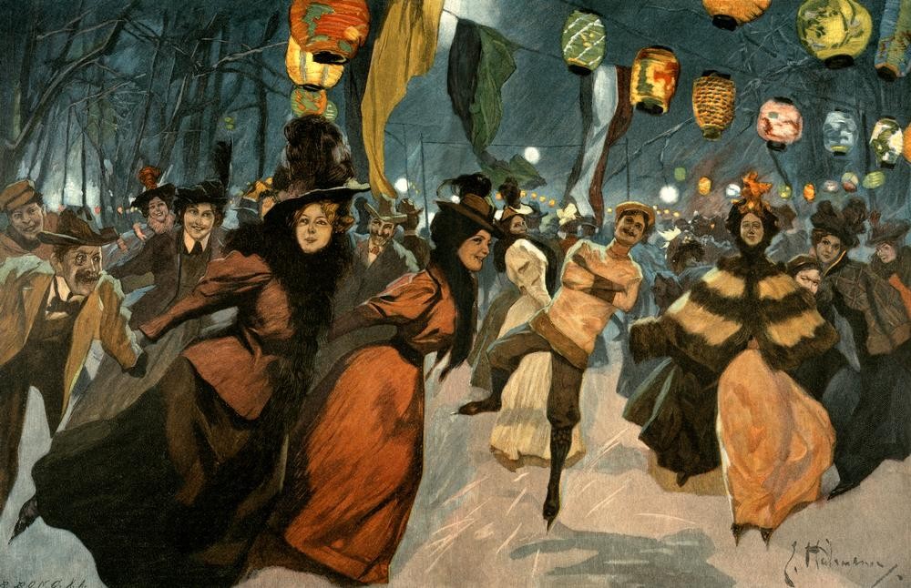 Ernst Heilemann, Eisfest (Eislauf, Winter, Fest, Spaß, Schlittschuh, Lampions, Sport, Wintersport, Polonaise, Menschen, Wunschgröße, Klassiker, Wohnzimmer)