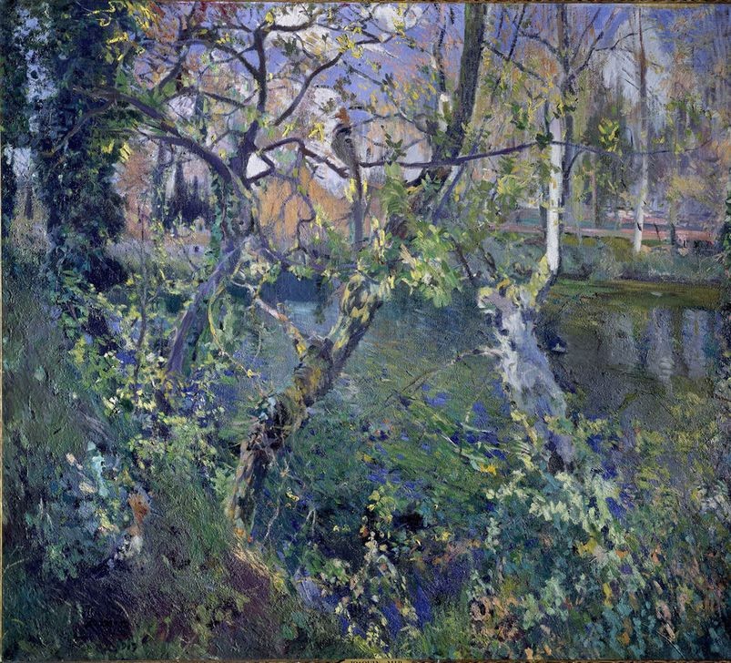Joaquim Mir, Der Regen von Moguda (Frühling, Baum, Landschaft, Flusslandschaft, Post-Modernisme, Malerei, Klassische Moderne, Wunschgröße, Wohnzimmer, Treppenhaus, bunt)