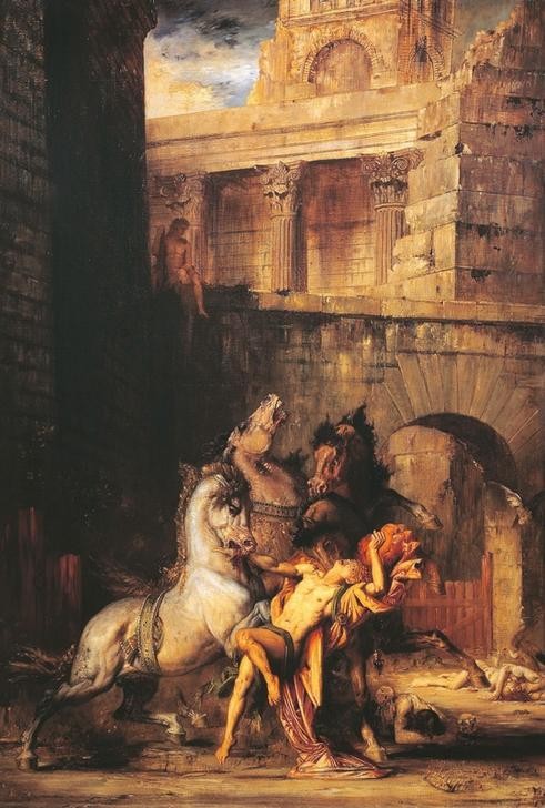 Gustave Moreau, Diomedes Devoured by his Horses (Architektur,Geschichte,Kunst,Mythologie,Pferd (Tier),Säule,Tag,Konfrontation,Symbolik)