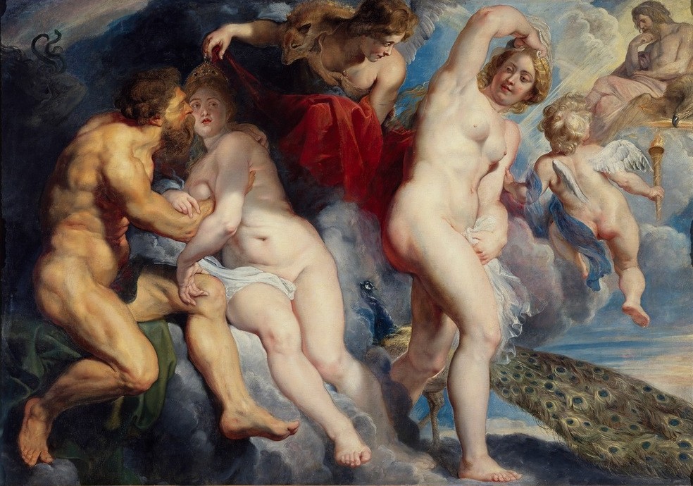 Peter Paul Rubens, Ixion, von Juno getäuscht (Flämische Kunst,Frau,Lapithen,Liebespaar,Mythologie,Wolke,Barock,Akt,Pfau,Kentaur,Götterliebschaften,Niederländische Kunst,Griechisch-Römische Mythologie)