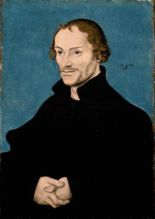 Lucas Cranach der Ältere, Philipp Melanchthon (Christentum, Humanist, Mann, Reformation, Reformator, Religion, Bildnis, Portrait, Persönlichkeiten, Gesellschaft, Menschen, Klassiker, Renaissance, Wunschgröße, Wohnzimmer)