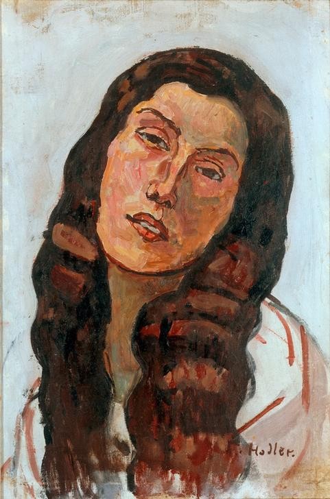 Ferdinand Hodler, Valentine Godé-Darel mit aufgelöstem Haar (Frau,Portrait,Schweizerische Kunst,Kopfstudie,Langes Haar,Schwarze Haare)