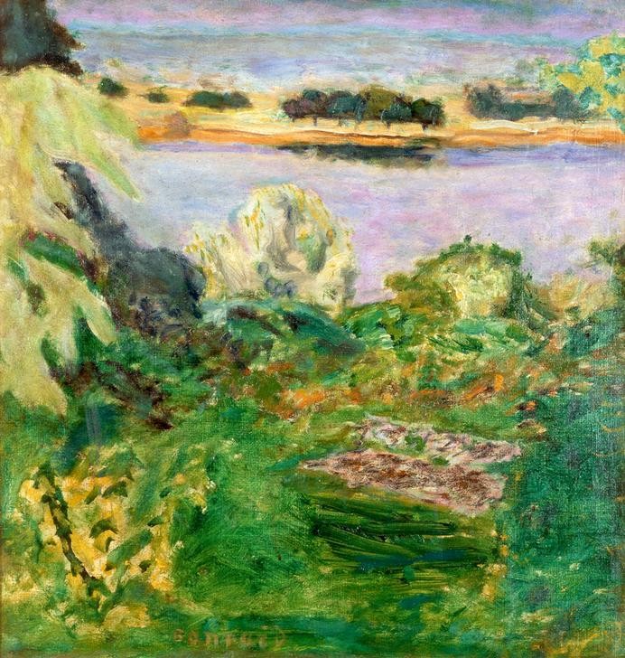 Pierre Bonnard, La Seine à Vernonnet (Malerei, Impressionismus, Landschaft, Bäume, Fluss, Wunschgröße, Treppenhaus, Wohnzimmer, Klassische Moderne, bunt)