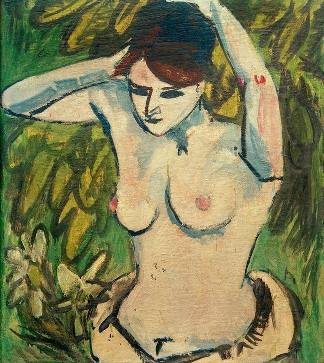 Ernst Ludwig Kirchner, Halbakt mit erhobenen Armen (Deutsche Kunst,Frau,Kunst,Akt,Expressionismus,Die Brücke,Halbakt,Junge Frau)