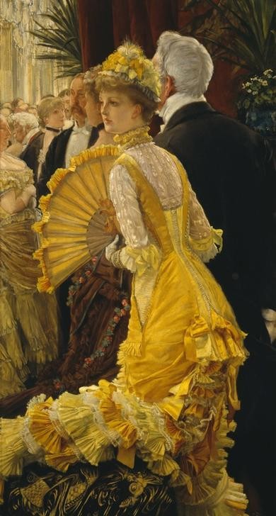 James Tissot (Jacques-Joseph), Der Ball (Abendgarderobe,Ball (Gesellschaft),Damenmode,Ehepaar,Fächer,Feste,Frau,Gesellschaftliches Leben,Mann,Mode,Tanz,Ungleiches Paar,Schönheit,Alter,Hut,Gründerzeit,Salonmalerei,Ballkleid,Abendkleid,Soiree,Französische Kunst,Kleid,Jugend Und Alter,Paar,Kleidung)