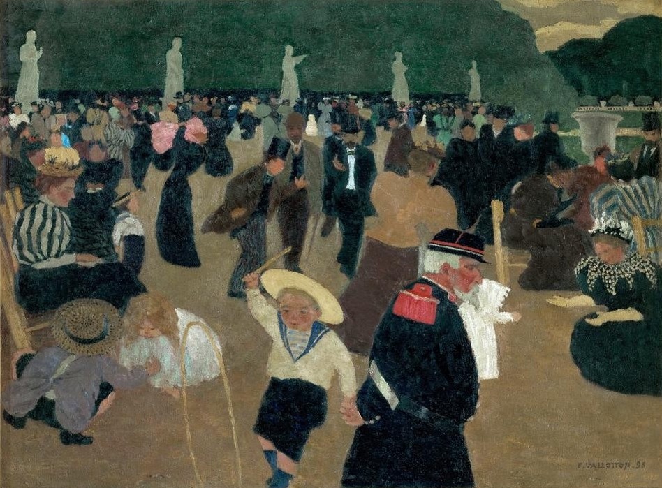 Felix Vallotton, Jardin du Luxembourg (Garten Und Park,Grossstadtkind,Kinderspiel,Kind,Menschen Im Park,Militär,Park,Freizeit,Spaziergang,Spielzeug,Standbild,Uniform,Grossstadt,Heer,Baum,Schweizerische Kunst,Kleidung (Allgemein),Nabis,Reifen (Reif))