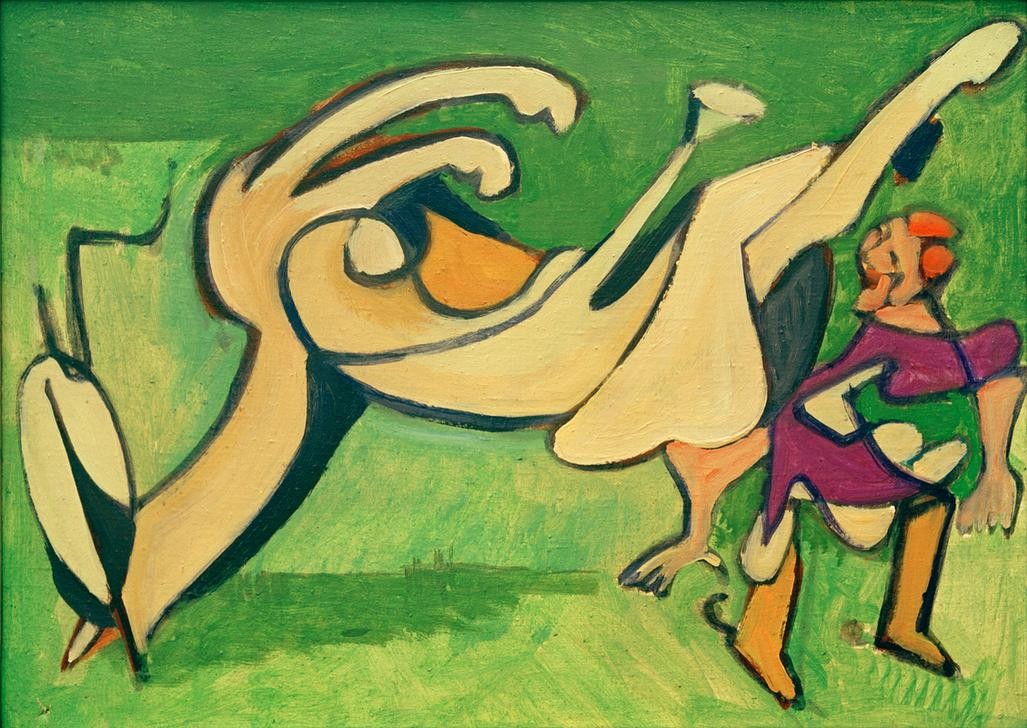 Ernst Ludwig Kirchner, Reiterin mit gestürztem Pferd (Deutsche Kunst,Frau,Kunst,Pferd (Tier),Freizeit,Unfall,Expressionismus,Reise,Die Brücke,Sturz,Reiterin,Tierleben,Frauenleben,Reiten)