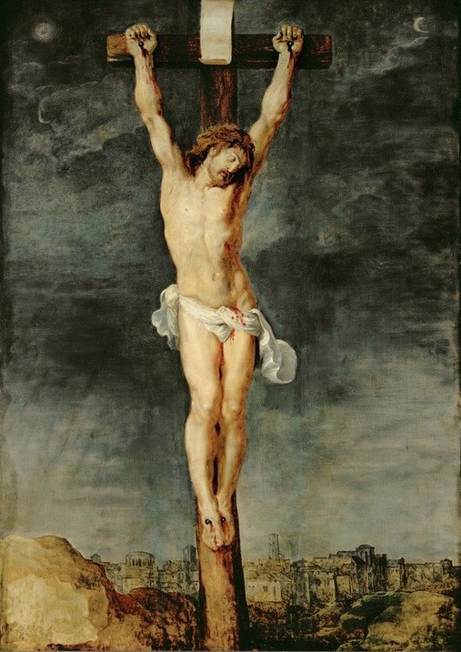 Peter Paul Rubens, Christus am Kreuz (Christentum,Flämische Kunst,Gewitter,Kreuz,Regen,Religion,Wetter,Wolke,Barock,Neues Testament,Bibel,Kreuzigung,Niederländische Kunst,Donner,Passion Christi,Lendentuch,Sturm)