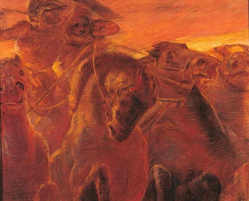 Gaetano Previati, Abendröte (Quadriga, Pferde, Sonnenwagen, Helios, Allegorie, Symbolismus, Malerei, Klassische Moderne, Wunschgröße, Wohnzimmer,)