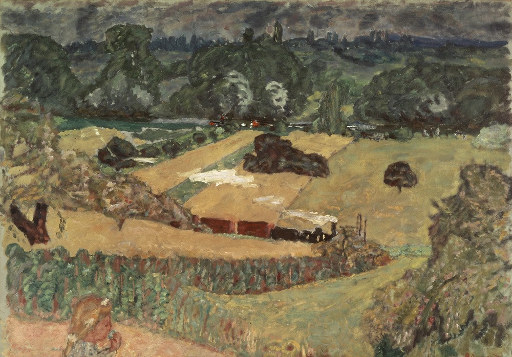 Pierre Bonnard, Landschaft mit Güterzug (Dampflok, Zug, Eisenbahn, Landschaft, Post-Impressionismus, Wohnzimmer, Wunschgröße, Klassische Moderne,)