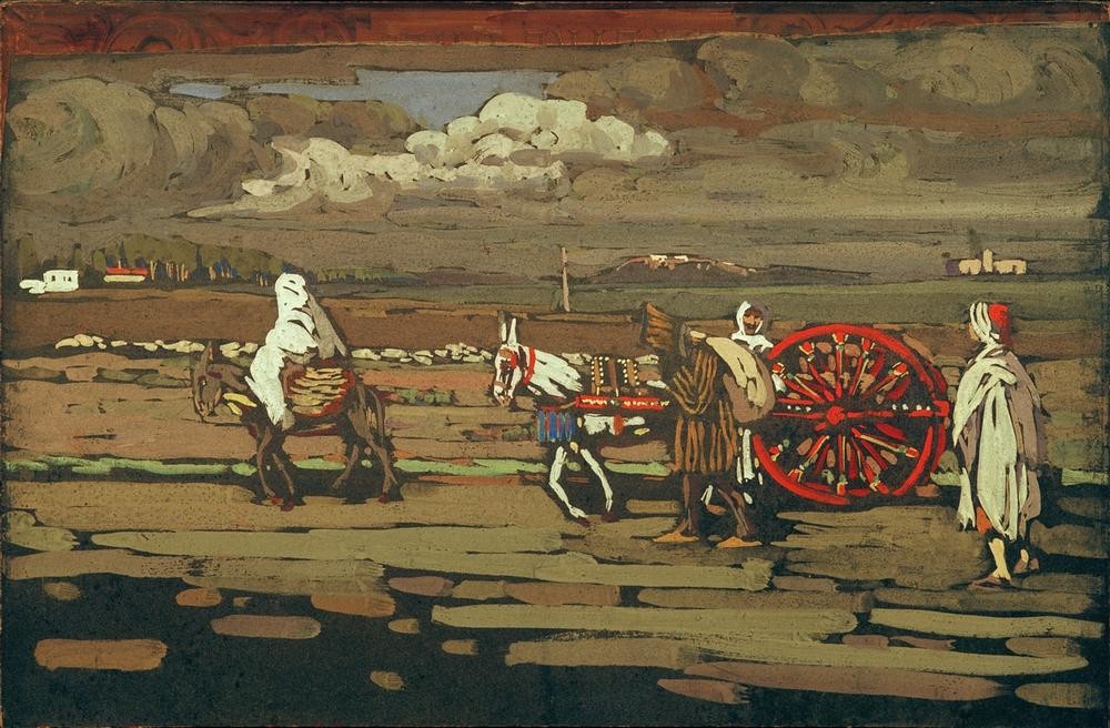 Wassily Kandinsky, Landstraße (Landstrasse,Verkehr,Völkerkunde,Reiter,Esel,Russische Kunst,Eselskarren,Land Und Leute,Fuhrwerk)
