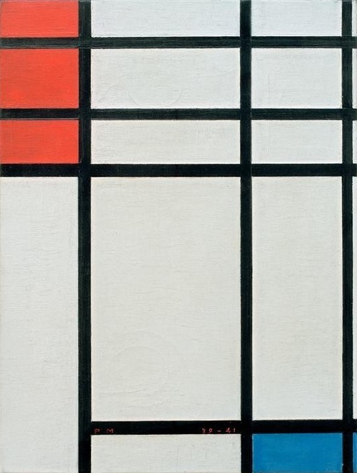 Piet Mondrian, Komposition in Rot, Blau und Weiß (Geometrie,Abstrakte Kunst,Niederländische Kunst,Rechteck,Neo-Plastizismus)