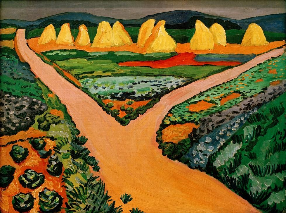 August Macke, Gemüsefelder (Ackerbau,Deutsche Kunst,Gemüse,Landschaft,Expressionismus,Feldweg,Feld,Landwirtschaft)
