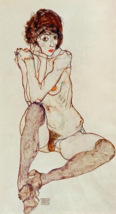 Egon Schiele, Seated female nude (Jugendstil,Akt)