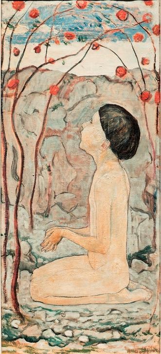 Ferdinand Hodler, Anbetung III (Christentum,Gebet,Jugendstil,Kind,Religion,Symbolismus,Akt,Schweizerische Kunst,Knabe,Pantheismus,Kinderleben,Anbetung (Allgemein),Natur,Knien)