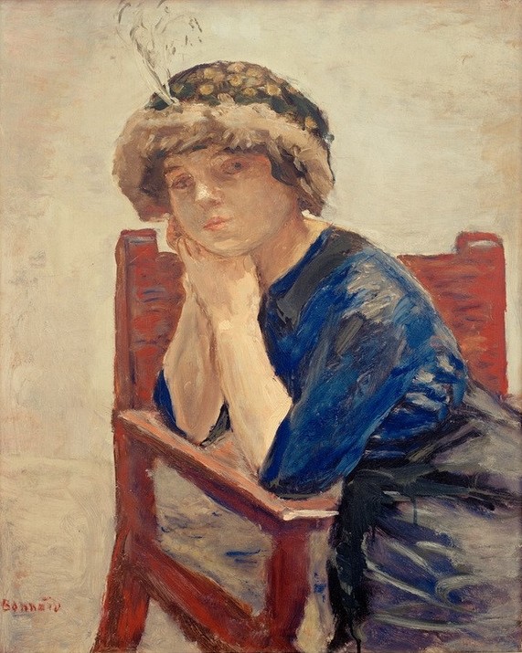 Pierre Bonnard, La Femme a l’aigrette (Frau, Kopfbedeckung, Portrait, Damenhut, Menschen, Post-Impressionismus,  Wohnzimmer, Wunschgröße, Klassische Moderne,)
