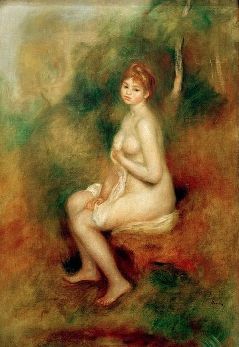 Pierre-Auguste Renoir, Nu dans un paysage (Aktmalerei, nackte Frau, Wald, Natur, Sommer, Sonnenbad,  Impressionismus, klassische Moderne, Wunschgröße, Wohnzimmer, Malerei)