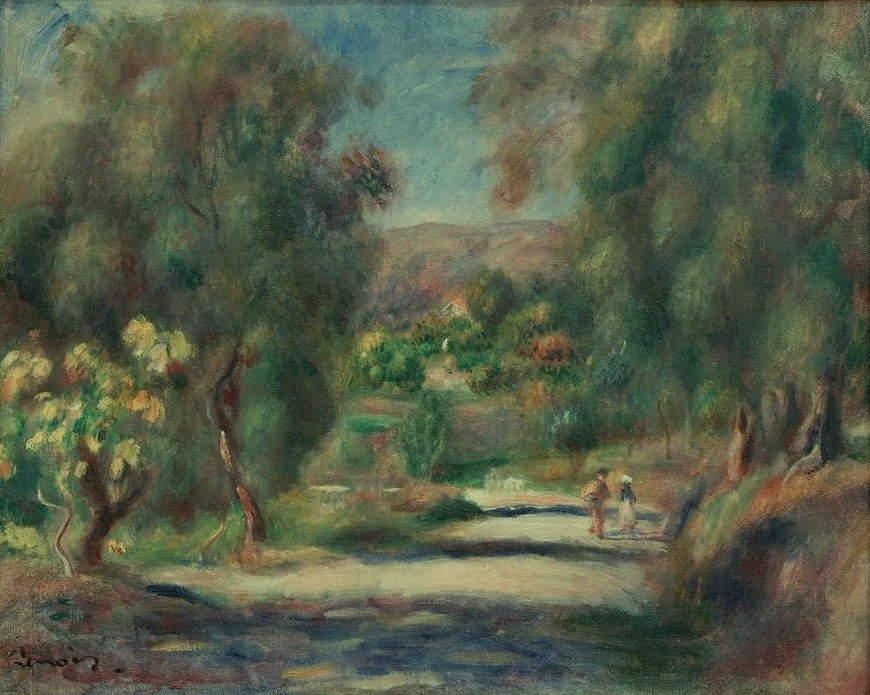 Pierre-Auguste Renoir, Paysage de Cagnes (Landschaft, Landschaftsmalerei, Spaziergang, Straße, Weg, Frankreich, Provence,  Impressionismus, klassische Moderne, Wunschgröße, Wohnzimmer, Malerei)