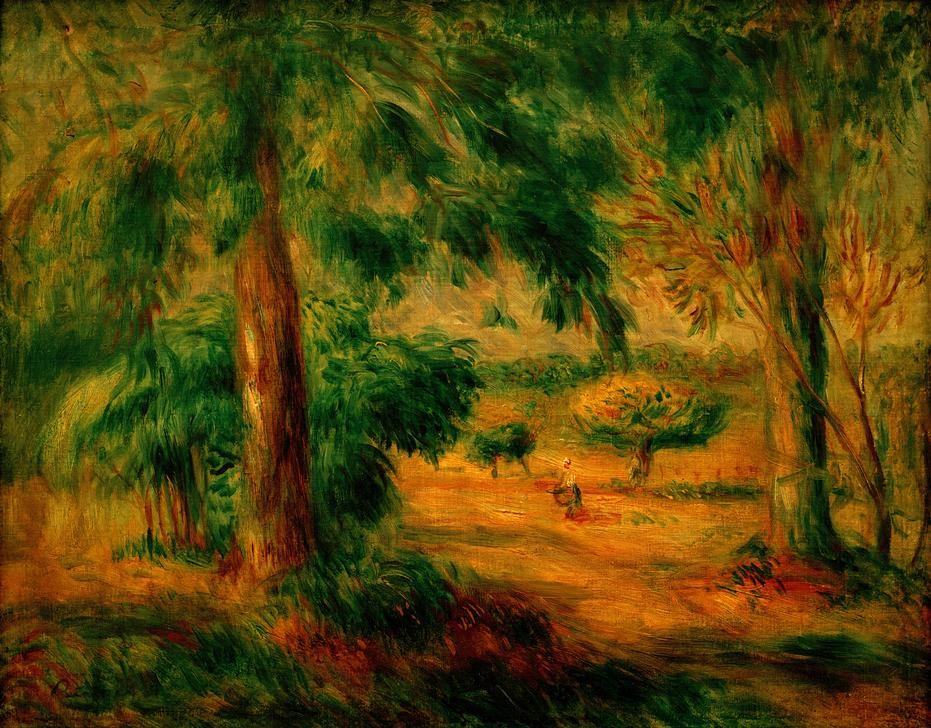 Pierre-Auguste Renoir, Paysage du Midi (Landschaft, Landschaftsmalerei, Mittag, Spaziergang, Straße, Bäume, Weg, Frankreich, Provence,  Impressionismus, klassische Moderne, Wunschgröße, Wohnzimmer, Malerei)