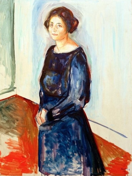 Edvard Munch, Dame in Blau (Frau Dr. Barth) (Frau,Mensch,Portrait,Expressionismus,Norwegische Kunst)