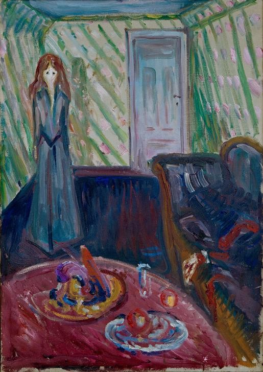 Edvard Munch, Die Mörderin (Frau,Recht,Wohnzimmer,Expressionismus,Mord,Interieur,Norwegische Kunst)