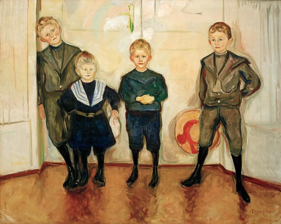 Edvard Munch, Die Söhne des Dr. Linde (Familie,Geschwister,Gruppenbild,Jugendstil,Kindermode,Kind,Kunst,Matrosenanzug,Portrait,Expressionismus,Norwegische Kunst,Skandinavische Kunst)