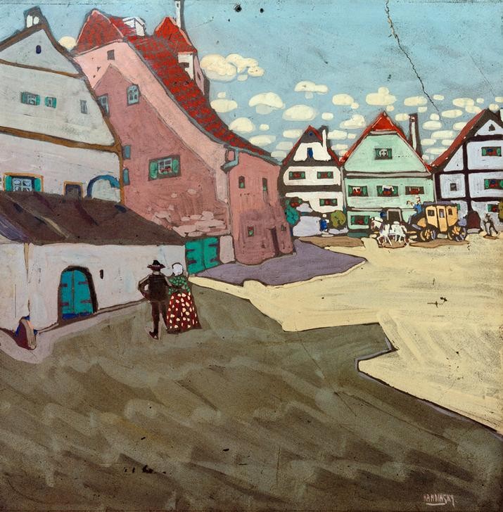 Wassily Kandinsky, Paese (Kutsche,Kunst,Strasse (Allgemein),Strassenszene,Verkehr,Platz,Vedute,Russische Kunst,Architekturdarstellung,Fussgänger)