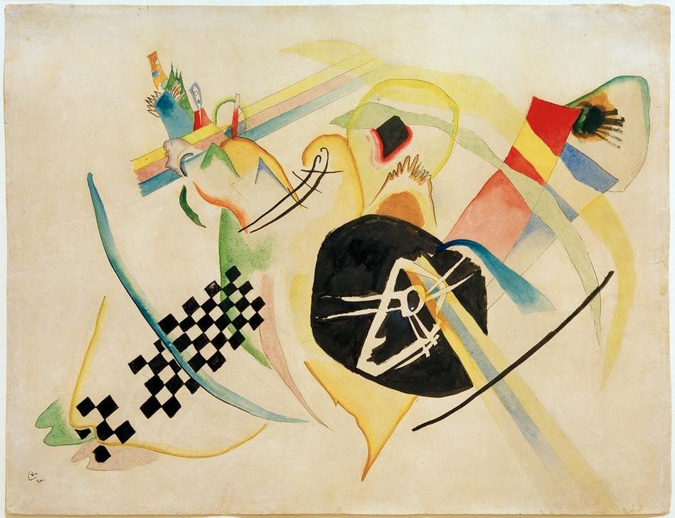 Wassily Kandinsky, Entwurf zu ‘Auf Weiss I' (Bauhaus,Kunst,Abstrakte Kunst,Russische Kunst,Entwurf,Schwerelosigkeit,Schweben,Diagonalkomposition,Abstraktion,Diagonale)