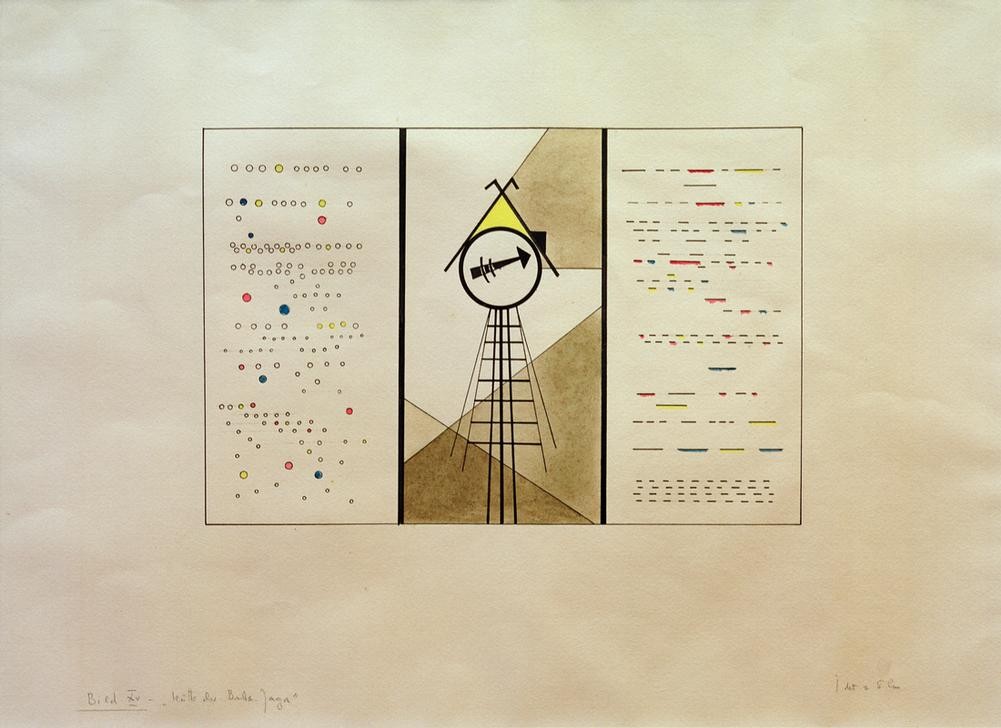 Wassily Kandinsky, Bilder einer Ausstellung, Bild XV: Die Hütte der Baba-Jaga (Bauhaus,Kunst,Musik,Expressionismus,Geometrisch,Der Blaue Reiter,Abstrakte Kunst,Russische Kunst,Illustration,Abstraktion)