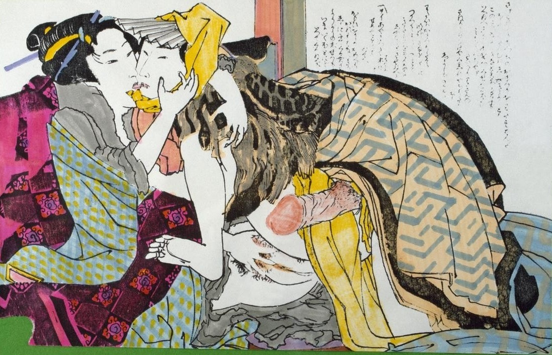Katsushika Hokusai, Erotische Szene (Erotik,Kunst,Pornographie,Liebespaar,Völkerkunde,Japanische Kunst,Erotische Kunst,Sexualität,Paar)