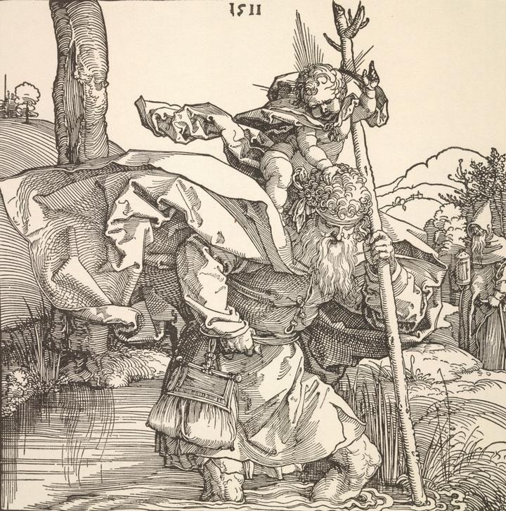 Albrecht Dürer, Der heilige Christophorus (Christentum,Deutsche Kunst,Heilige,Religion,Renaissance,Jesusknabe)