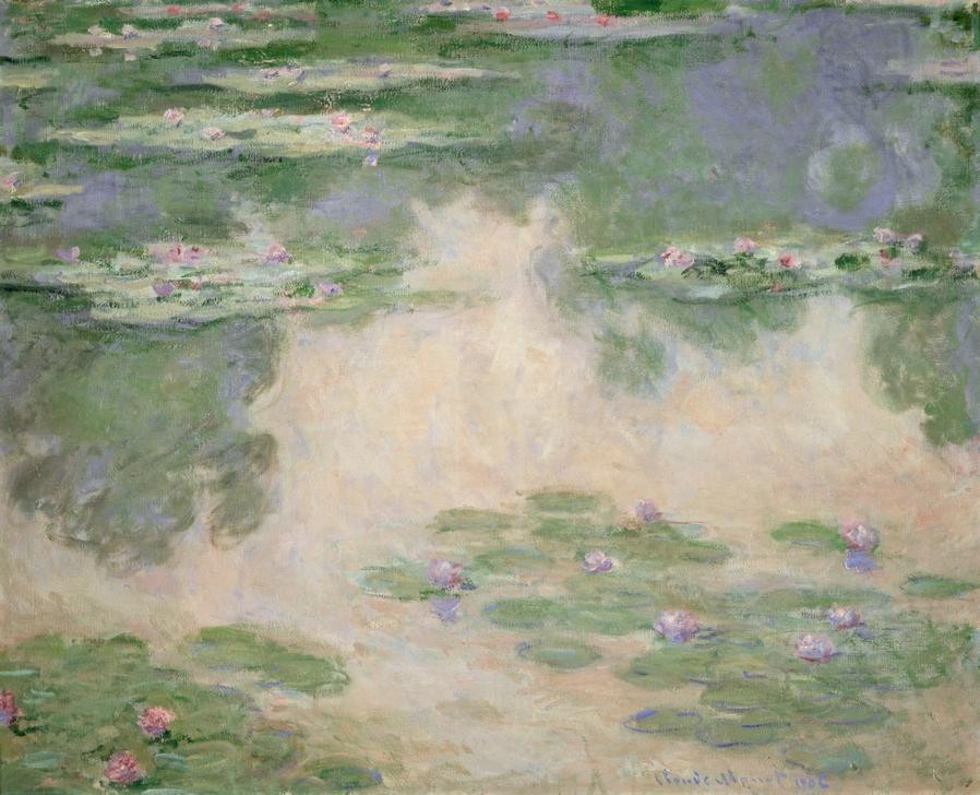 Claude Monet, Nymphéas (Botanik,Landschaft,Wasser,Impressionismus,See,Seerose,Französische Kunst,Blume,Jahrhundertwende,Gartenteich,Wasserlilie,Vier Elemente)
