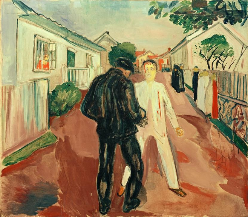 Edvard Munch, Der Kampf (Gesellschaftliches Leben,Gesellschaft,Streit,Expressionismus,Schlägerei,Aggressivität,Norwegische Kunst,Rivale)