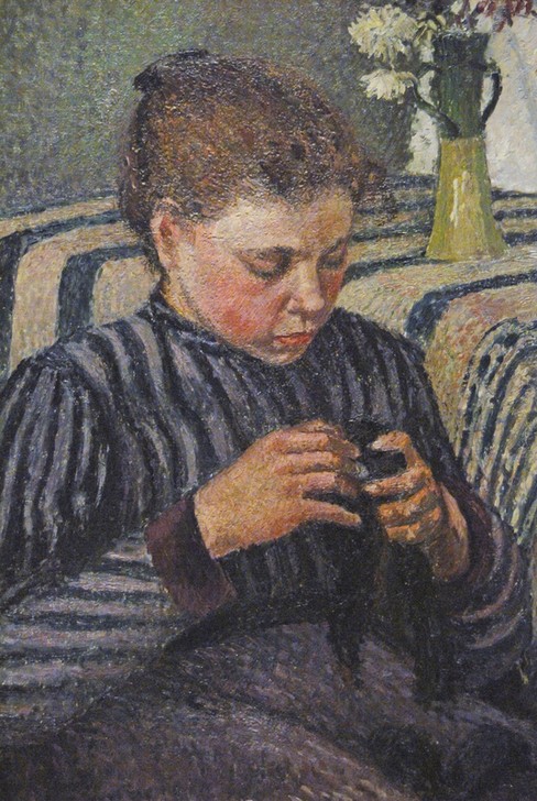 CAMILLE PISSARRO, MUJER COSIENDO (Bilder,Näherin,Sozialistische Einheitspartei Westberlins,Stricken,Nähen,Kader,Reparatur,Herrenausstatter,Stress,Flechten (Materialien),Malen,Konzentration,Saum,Weben)