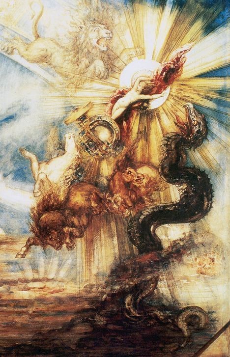 Gustave Moreau, Phaethon (Bilder,Figurine,Frau,Kind,Mädchen,Museum,Öl,Palais,Strafe,Tod,Wasser,Sonne,Einsturz,Galerie,Blitz,Kader,Knabe,Sohn,Eintunken,Figur,Sunbeam,Gott,Sonnenschein,Statuette,Malen,Donnerkeil,Fall (Fallen))