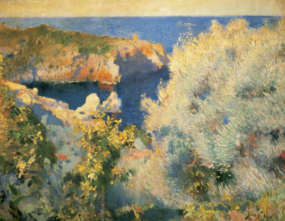 JoaquÍn Mir y Trinxet,  Landschaft Mallorcas (Insel,Botanik,Geographie,Küste,Kunst,Landschaft,Wasser,Meer,Felsen,Ufer,Natur,Horizont,Jahrhundertwende,Topographie,Westeuropäische Kunst,Pflanze)