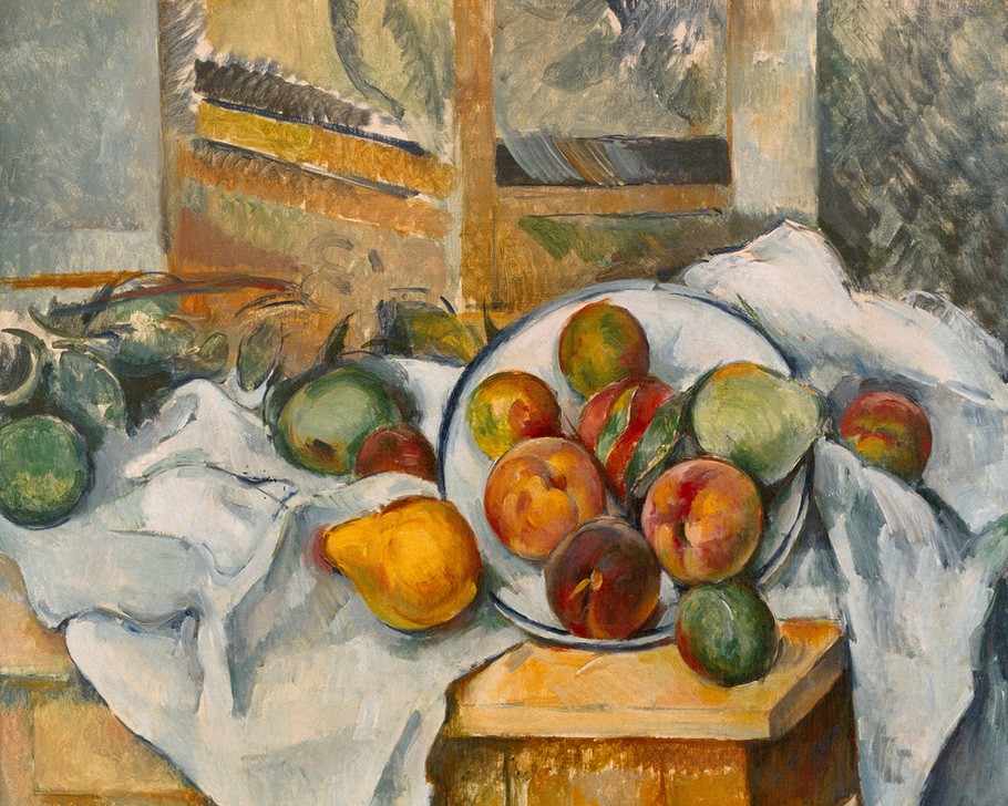Paul Cézanne, Un coin de table (Früchte,Kunst,Obst,Tisch,Stillleben,Pfirsich,Französische Kunst,Birne)