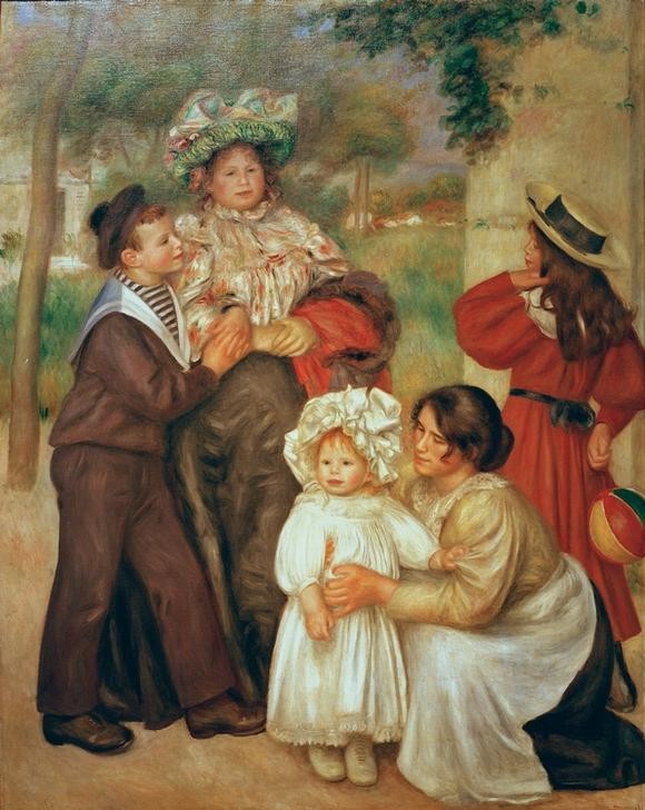 Pierre-Auguste Renoir, La famille d’artiste (Familie,Gruppenbild,Kindermode,Mode,Mutter Und Kind,Impressionismus,Matrosenanzug,Bürgertum,Französische Kunst,Kindermädchen,Familienleben,Knabe In Mädchenkleid,Person)