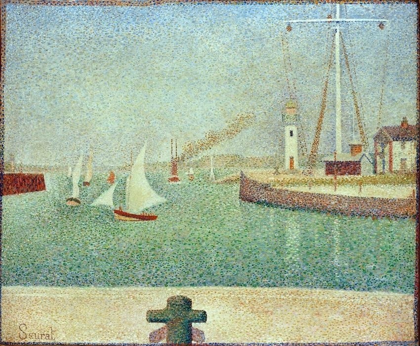 Georges Seurat, Entree du port de Honfleur (Hafen,Landschaft,Meer,Segelboot,Pointillismus,Französische Kunst,Schifffahrt)