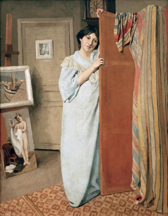 Felix Vallotton, Interieur d’atelier avec la femme de l’artiste (Atelier,Frau,Ehefrau Von Berühmten,Portrait,Künstlerfrau,Interieur,Französische Kunst,Schweizerische Kunst,Nabis,Person)