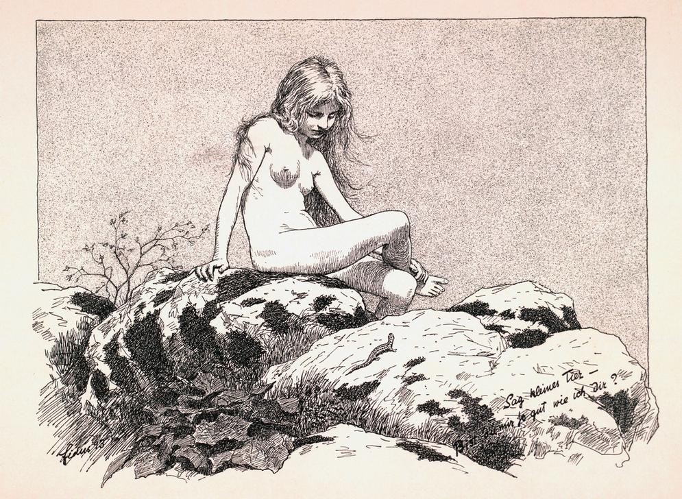 Fidus, Sag, kleines Tier (…) (Deutsche Kunst,Eidechse,Freikörperkultur,Jugendstil,Kind,Kunst,Mädchen,Akt,Lebensreform,Pubertät,Sexualsymbol,Kinderleben)