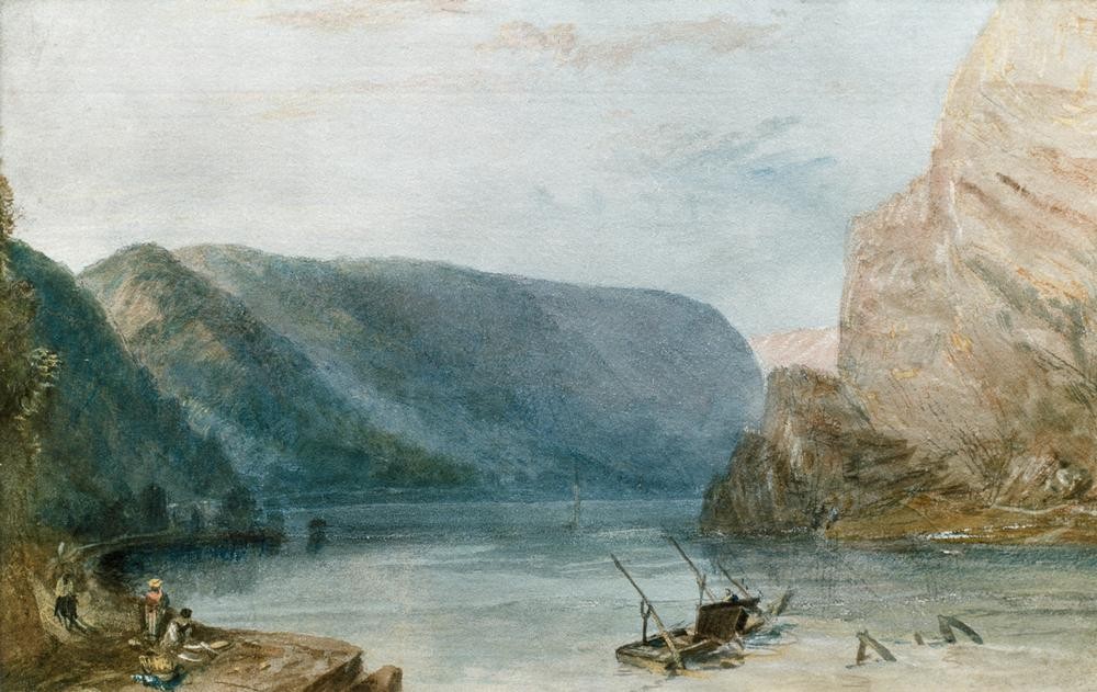 JOSEPH MALLORD WILLIAM TURNER, Die Lorelei (Geographie,Landschaft,Fluss,Stadtansicht,Felsen,Englische Kunst,Romantik,Topographie,Rheinromantik)
