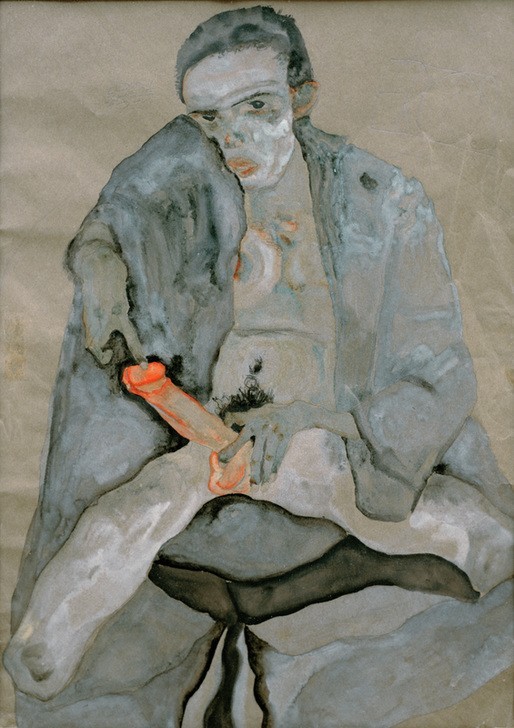 Egon Schiele, Eros (Erotik,Pornographie,Mann,Selbstbildnis,Akt,Masturbation,Österreichische Kunst,Sexualität,Erektion)